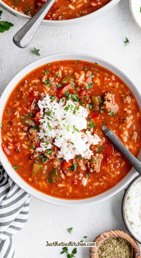 High Protein Slow Cooker Stuffed Pepper Soup