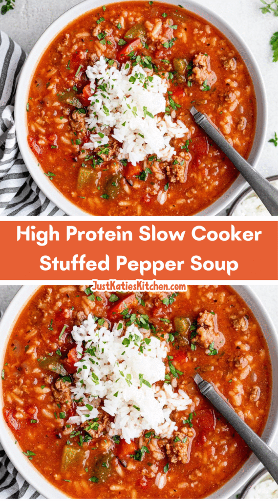 High Protein Slow Cooker Stuffed Pepper Soup