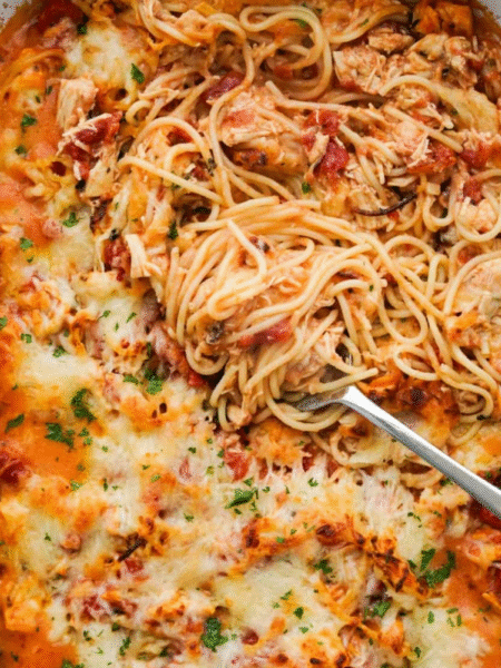 Spicy Southern Chicken Spaghetti Casserole