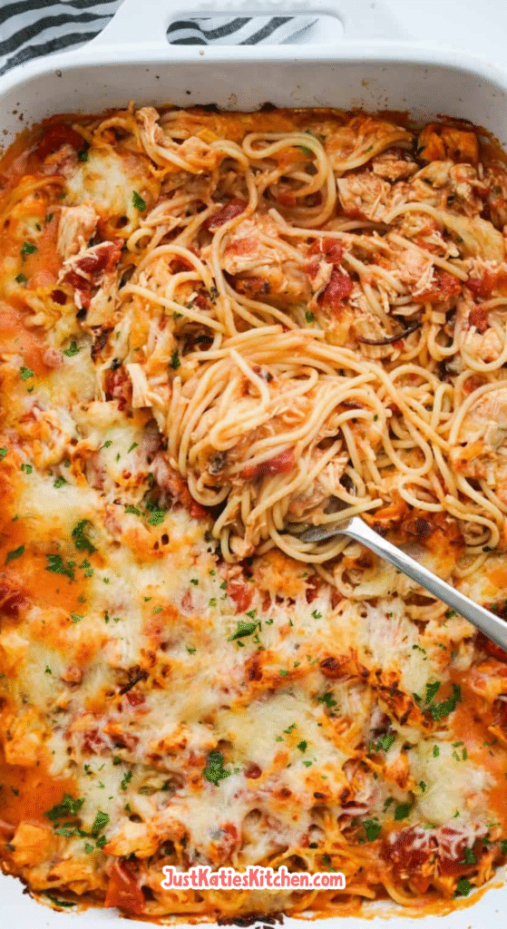 Spicy Southern Chicken Spaghetti Casserole