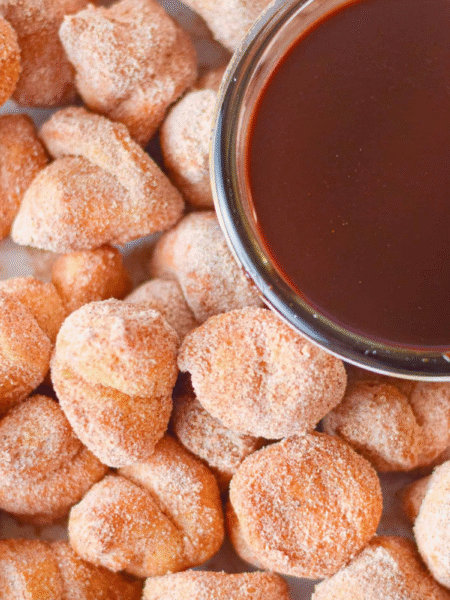 Air Fryer Cinnamon Churro Bites with Caramel Sauce