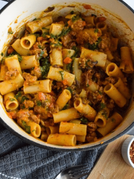 Creamy Rigatoni with Butternut Squash and Spicy Sausage Recipe