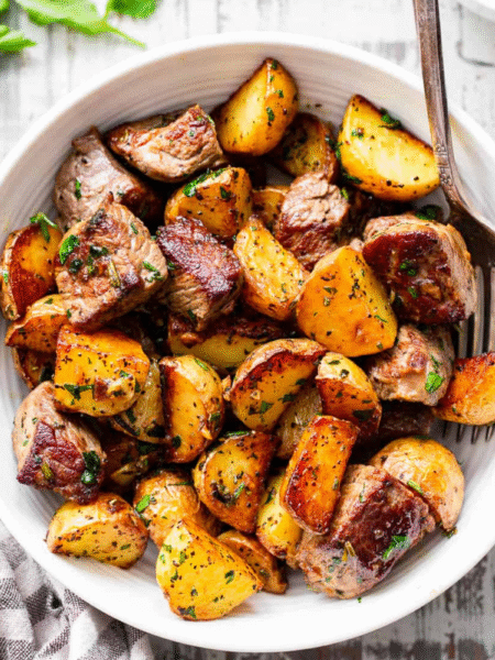 Garlic Butter Steak Bites & Crispy Potatoes Recipe