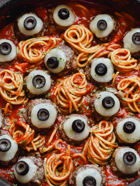 Spooky Spaghetti & Cheesy Monster Meatballs Recipe