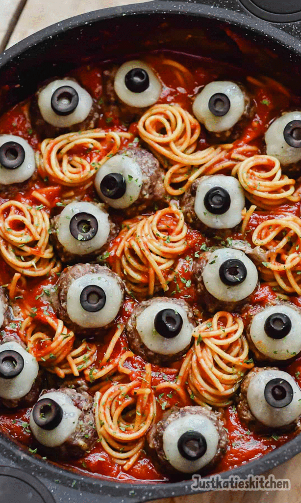 Spooky Spaghetti & Cheesy Monster Meatballs Recipe