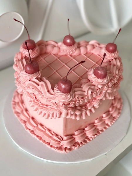 Vintage Pink Raspberry Heart Cake