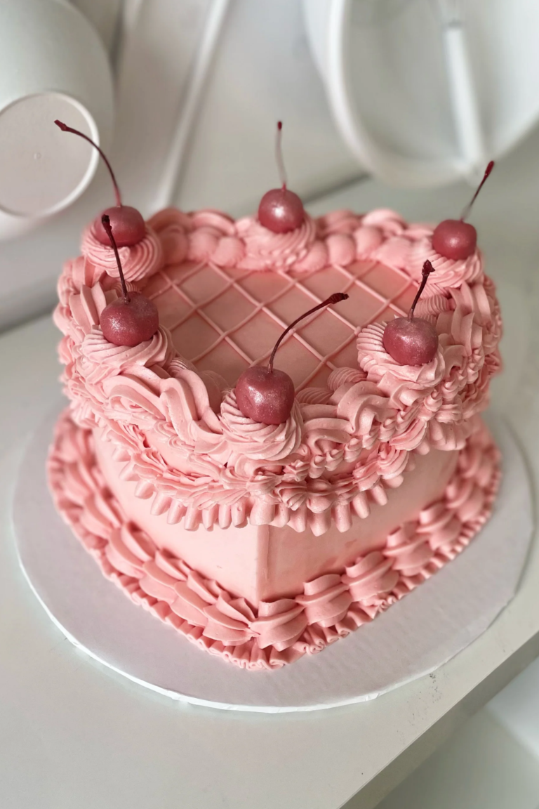 Vintage Pink Raspberry Heart Cake
